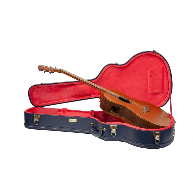 Crossrock Relief Series OM Guitar Case for Martin 000-14 Fret | Carved Ocean Blue Finish, Deep Scarlett Fleece Interior, Lock – Arched Premium Wooden Hardshell