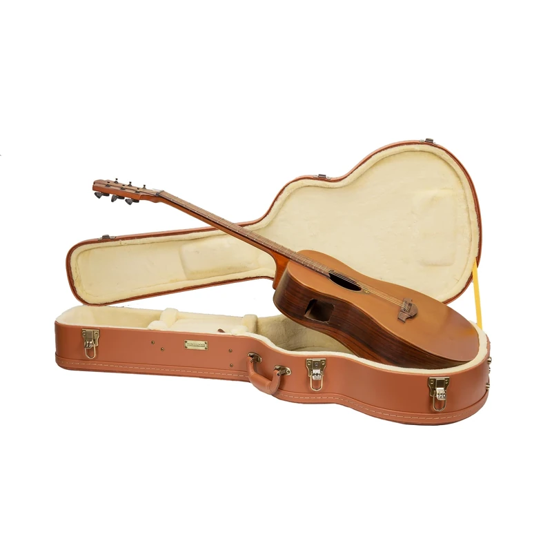 Crossrock Relief Series OM Guitar Case for Martin 000-14 Fret | Carved Red Wood Finish, Ivory Fleece Interior, Lock – Arched Premium Wooden Hardshell -Redwood (CRW630OMRO)