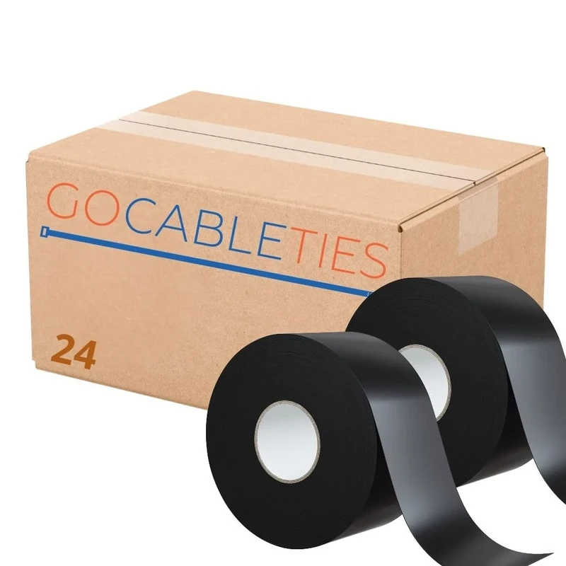 Gocableties 24 Rolls, Black Self Amalgamating Tape, 50mm x 10m, Waterproof Rubber Tape for Cable and Pipe Repair, Sealing Joints, and Insulating Electrical Connections