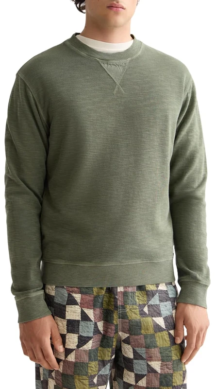 Scotch & Soda Men's Garment Dye Structured Crewneck Sweatshirt, Thyme, M