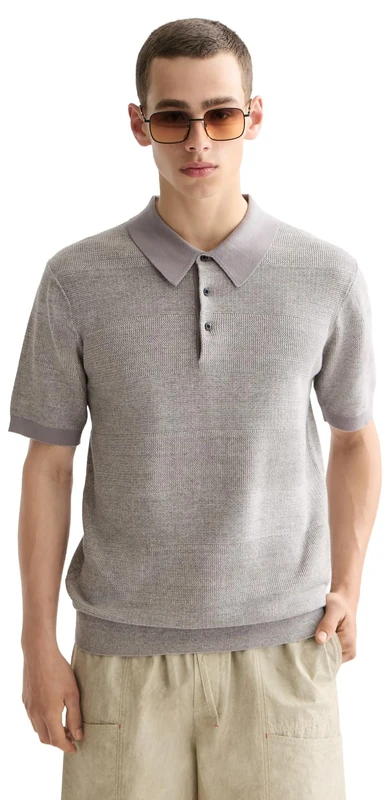 Scotch & Soda Mens Knitted Polo Shirt, Grey Melange, M UK