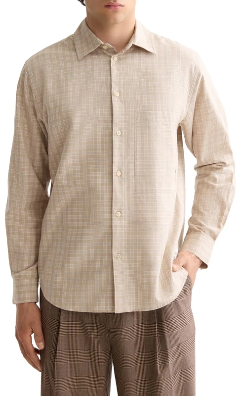 Scotch & Soda Mens Lightweight Flannel Checked Shirt, Plaza Taupe Check 260, S UK