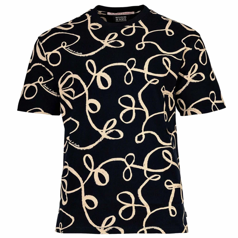 Scotch & Soda Mens All Over Print T-Shirt, Ribbon Navy AOP 401, XL UK