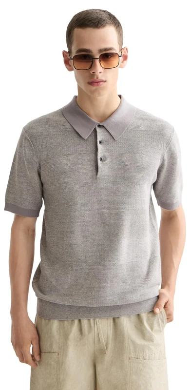 Scotch & Soda Mens Knitted Polo Shirt, Grey Melange, L UK