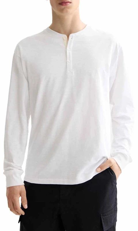 Scotch & Soda Mens Slub T-Shirt Henley, Bright White 101, L UK