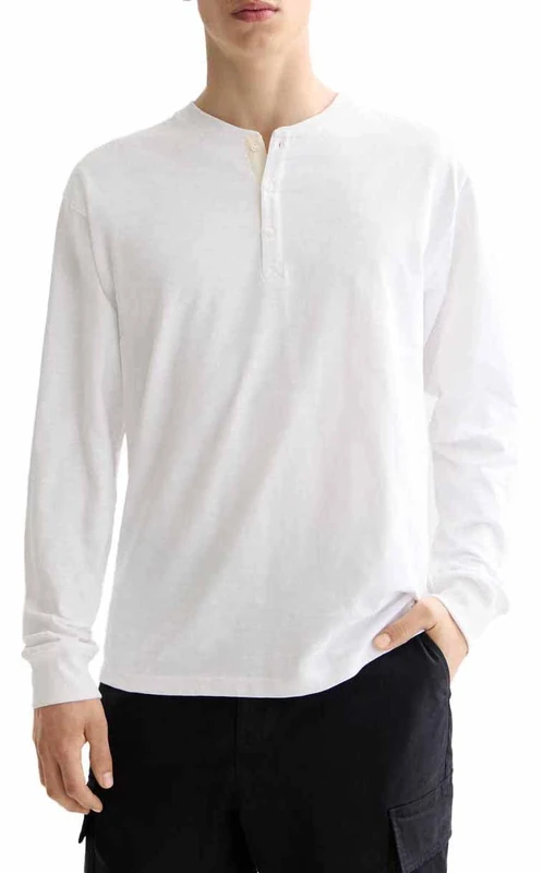 Scotch & Soda Mens Slub T-Shirt Henley, Bright White 101, S UK