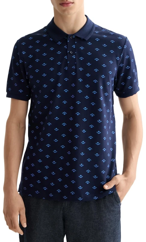 Scotch & Soda Mens All Over Print Polo Shirt, Micro Diamond Peacoat AOP, S UK