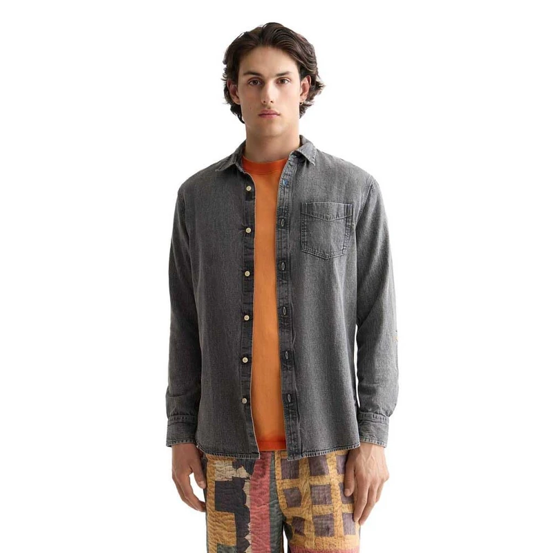 Scotch & Soda Mens Washed 1 Pocket Black Denim Shirt, Black Spark 001, M UK