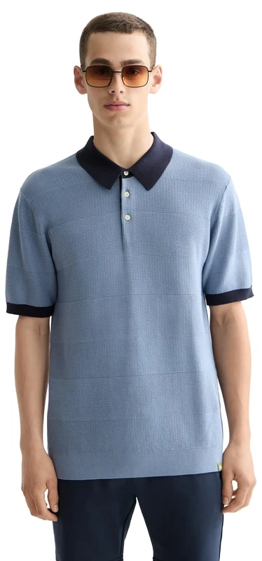 Scotch & Soda Mens Knitted Polo Shirt, Faded Denim, XXL UK