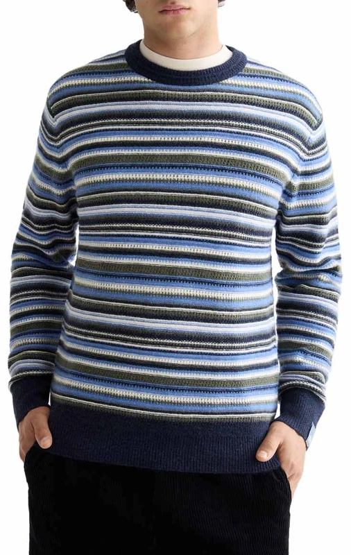 Scotch & Soda Mens Soft Knit Striped Regular Fit Pullover Sweater, Peacoat Multi Stripe 410, XXL UK