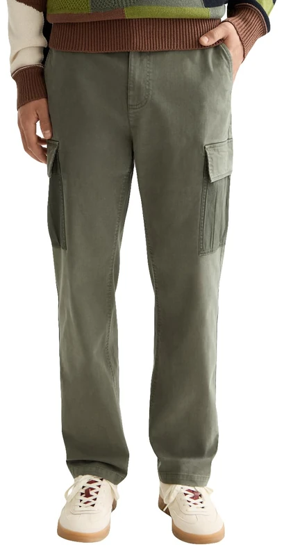 Scotch & Soda Mens Harper- Garment-Dyed Cotton Blend Loose Tapered Cargo Pants, Thyme 300, 33W UK