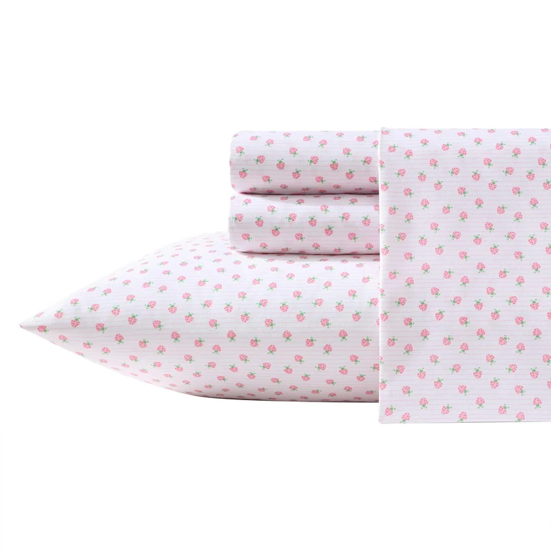 Laura Ashley My Home Theory Kids Sheet Set, Ultra-Soft & Breathable Toddler Bedding with Matching Pillowcases, Wrinkle-Resistant, Ideal Girl Room Essentials (Sweet Lady Bugs Pink, Queen)