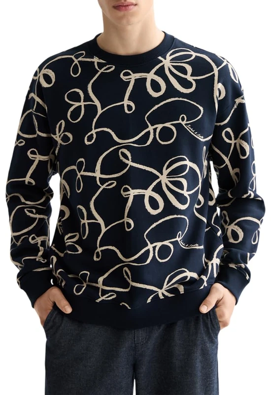 Scotch & Soda Mens All Over Print Crewneck Sweatshirt, Aop Ribbon Navy, XL UK