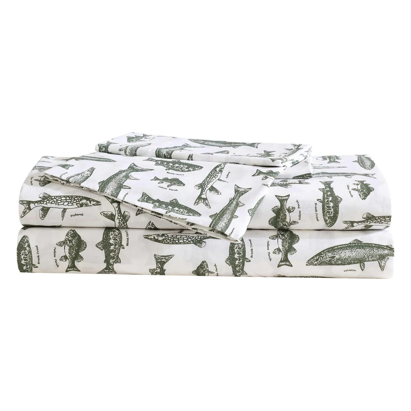 Eddie Bauer - Sheet Set, Cotton Percale Bedding with Matching Pillowcase, Crisp & Breathable, 200-Thread Count, Classic Comfort Essentials (Wes Fish Green, Twin)