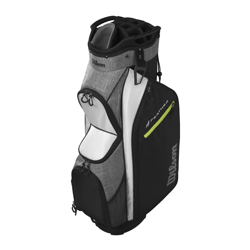 Wilson Feather Cart Bag, With 14-Way Top and Nine Storage Pockets, Keeps Clubs Organised & Protected, Colour: Black/Grey/White