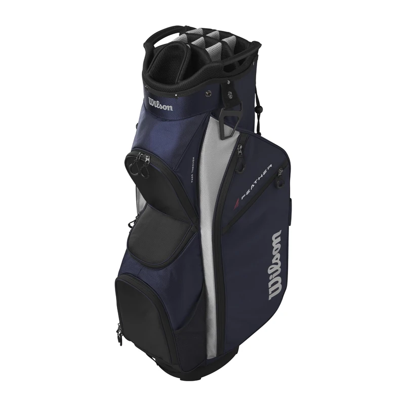 Wilson Feather Cart Bag, With 14-Way Top and Nine Storage Pockets, Keeps Clubs Organised & Protected, Colour: Navy/Silver