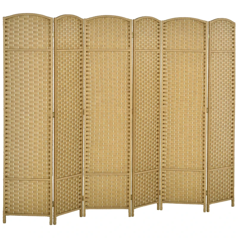 HOMCOM 6 Panel Folding Room Divider, Freestanding Privacy Screen for Living Room, Bedroom and Office, 240 x 170cm, Natural