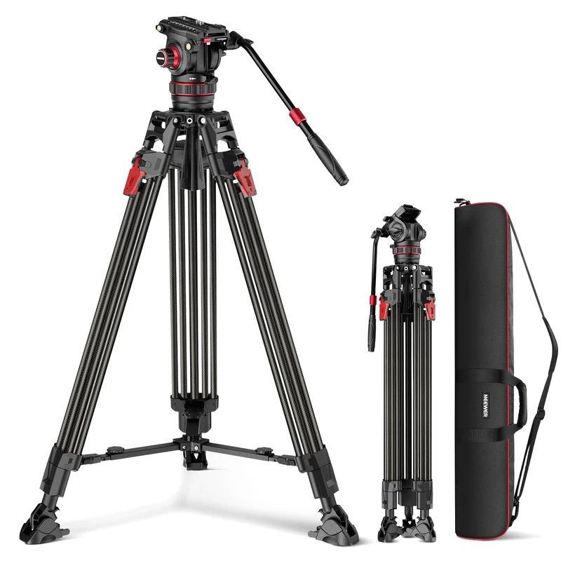 Neewer 78" Video Camera Tripod Carbon Fiber with Damping Adjustable Fluid Head, One Step Quick Release with QR Plate & Handle, Heavy Duty Tripod Stand for DSLR Cameras Camcorders, Max Load 22lb, LL37