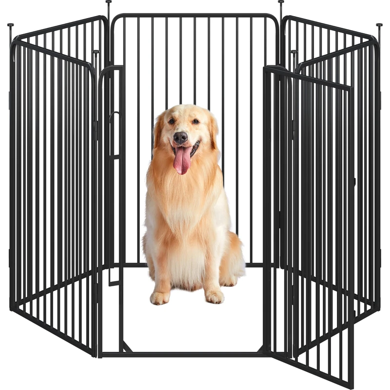 Yaheetech Puppy Run 6-Piece 100 cm High, Puppy Playpen with Integrated Lock, Low-Noise Pipes, Floor Protectors, 8 mm Reinforced Metal Wires, Dog Playpen for Home and Garden