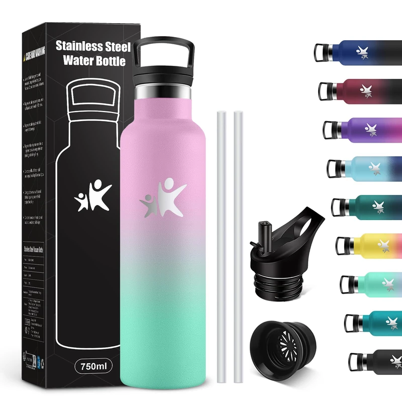 KollyKolla Thermos Flask 750 ml, Thermos Flask with Straw, Suitable for Carbonated Drinks, Vacuum Stainless Steel Drinking Bottle, Insulated Flask, BPA-Free, Water Bottle for Fizz, School, Outdoor