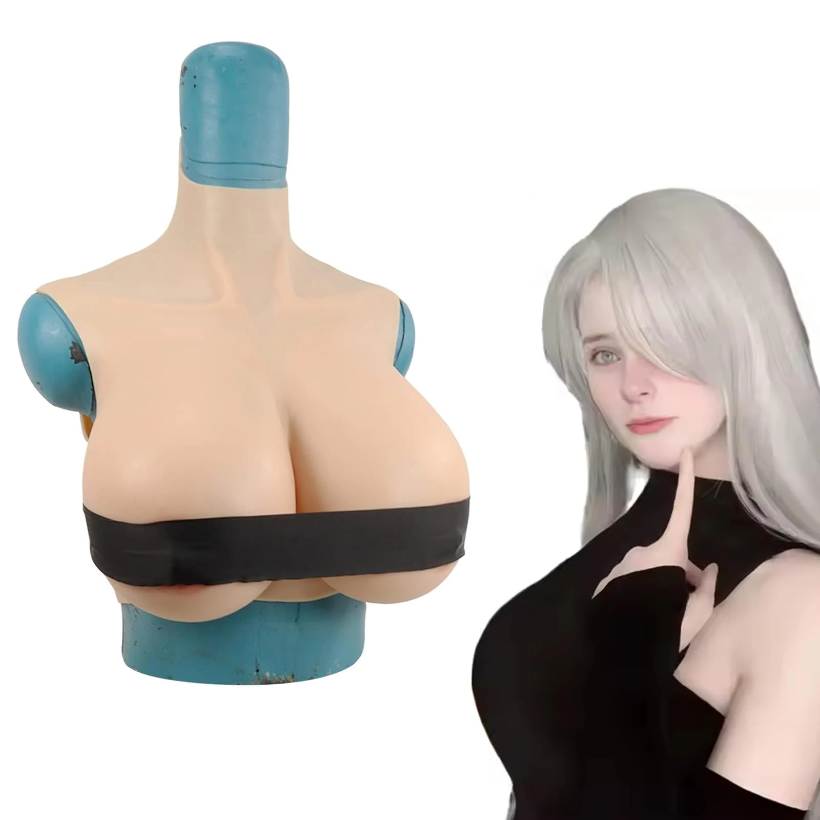 Adima Crossdressers K Cup Silicone Filled Breastplate Realistic Fake Boobs Enhancer for Drag Queen Shemale Clothing Cosplay,Ivory,silicone