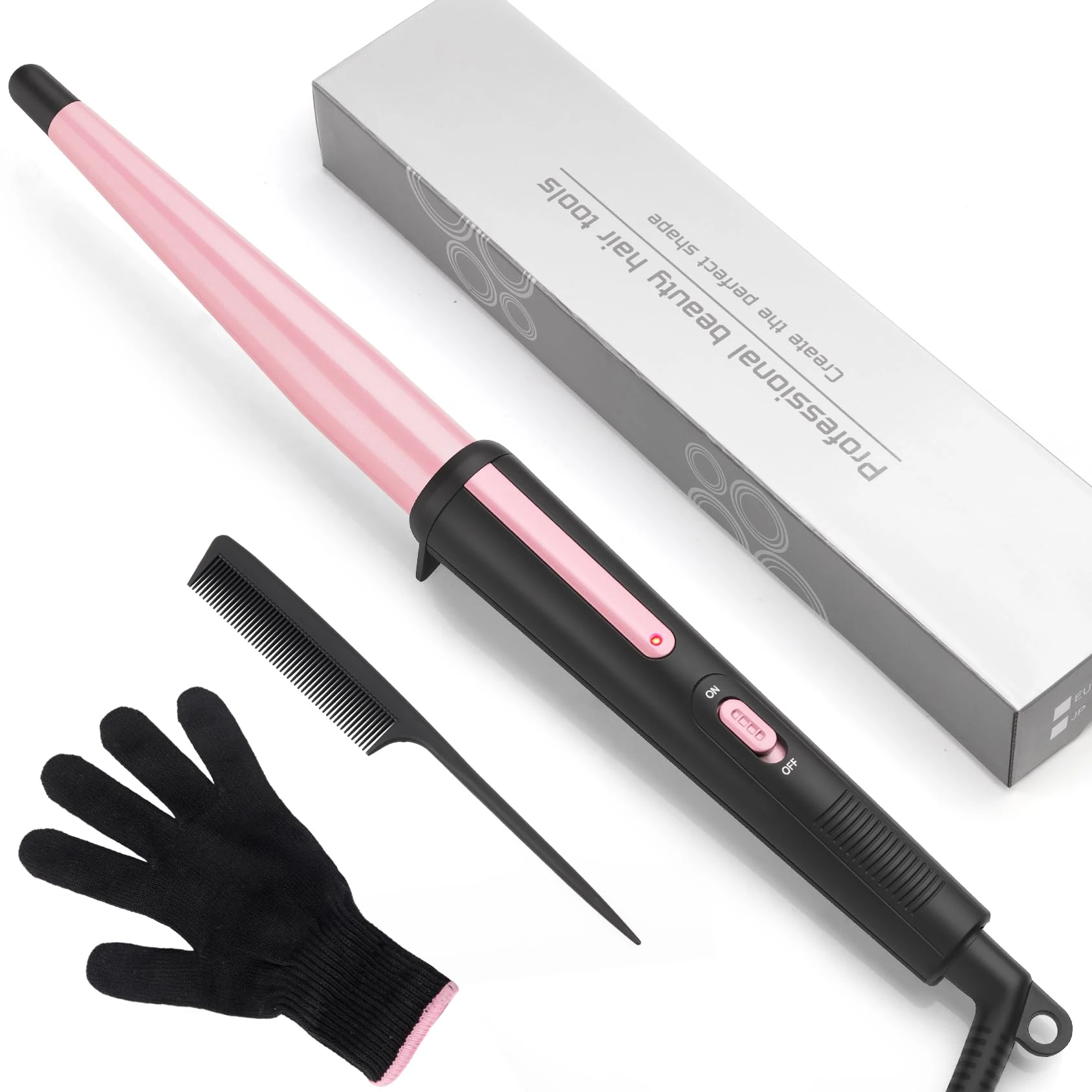 Hair Curling Wand, 13-25mm Tapered Curling Iron, Professional Ceramic Hair Curler Wand with Heat-Resistant Glove, Dual Voltage