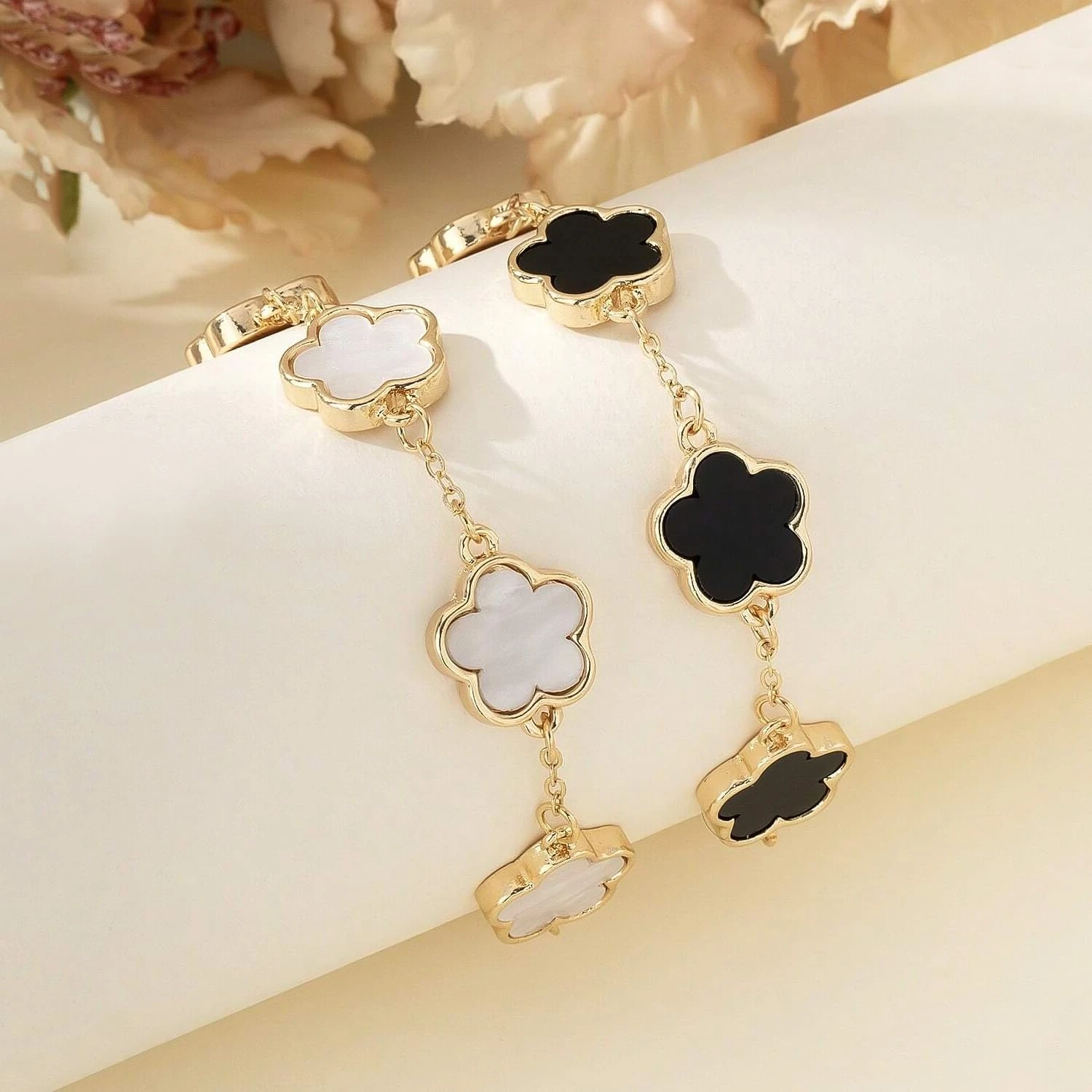2 PCS Lucky Bracelet for Women, Adjustable, Gold, zircon