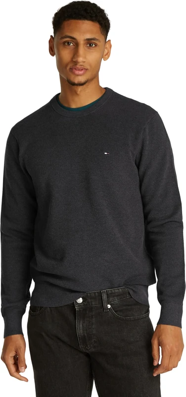 Tommy Hilfiger Men's, Essential Structure Crew Neck Mw0Mw36347, Pullover Sweater, Dark Grey Heather, S