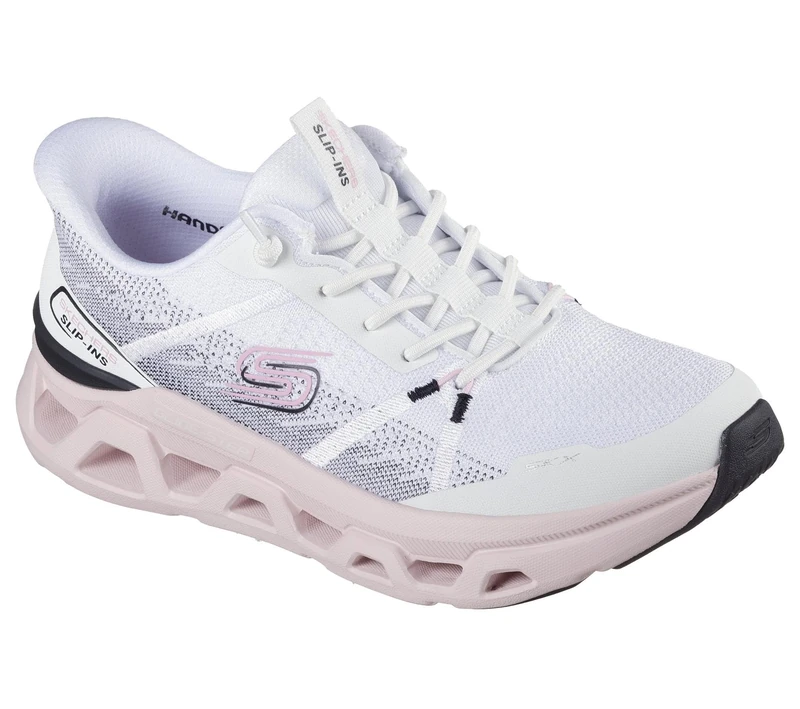 Skechers Women's Glide-Step Altus Fast Lane Slip-On Sneakers, White Mesh/Black & Pink Trim, 2 UK
