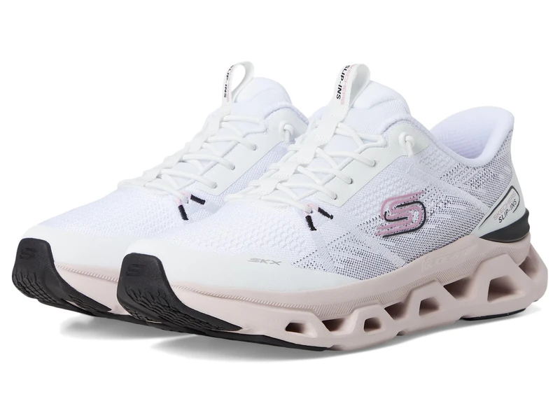 Skechers Women's Glide-Step Altus Fast Lane Slip-On Sneakers, White Mesh/Black & Pink Trim, 4.5 UK