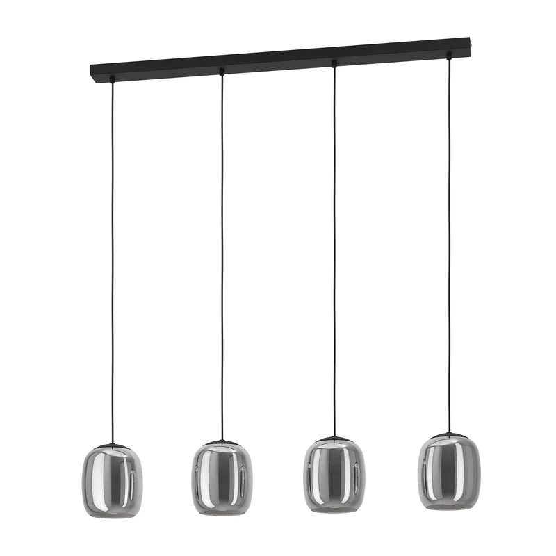 Eglo Pendant Lighting Ciampino, 4 Light Hanging lamp Above Dining Table, Elegant Dining Room Ceiling Light Fixture, Made of Metal in Black and Smoked Glass, E27 Socket, 97.5 cm