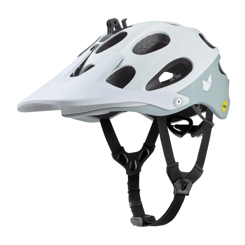 CATLIKE 7101000006 - Yelmo MIPS Mountain Bike MTB Helmet – Enhanced Ventilation, Fidlock Buckle, Camera Mounting, and 9-Position Adjustable Visor, Size S, White/Grey