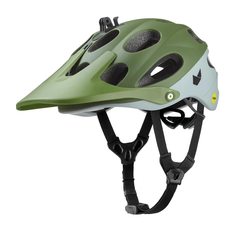 CATLIKE 7101000010 - Yelmo MIPS Mountain Bike MTB Helmet – Enhanced Ventilation, Fidlock Buckle, Camera Mounting, and 9-Position Adjustable Visor, Size L, Green/Grey