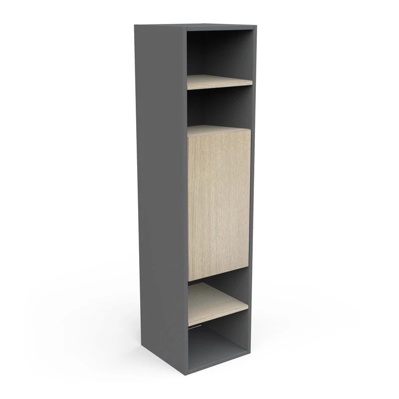 Demeyere Small Wardrobe with 1 Door, 4 Niches and 3 Shelves in Eco-Responsible Wood – Matt Black & Hamilton Oak – Bathroom Line Range – 30 x 125 x 30 cm, 30 x 120 x 30 cm