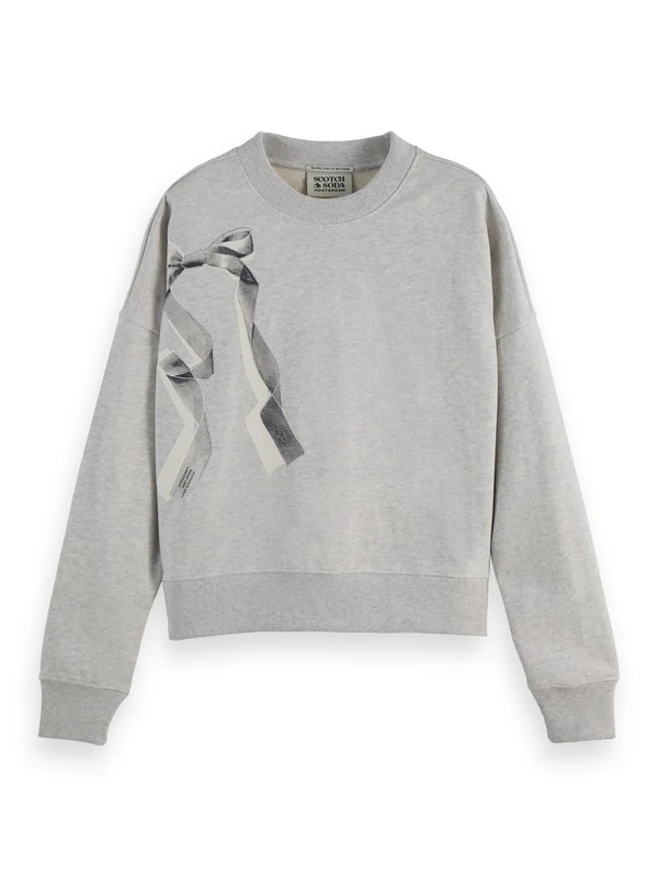 Scotch & Soda Womens Chest Artwork Fitted Sweatshirt, Light Grey Melange U051, XS UK