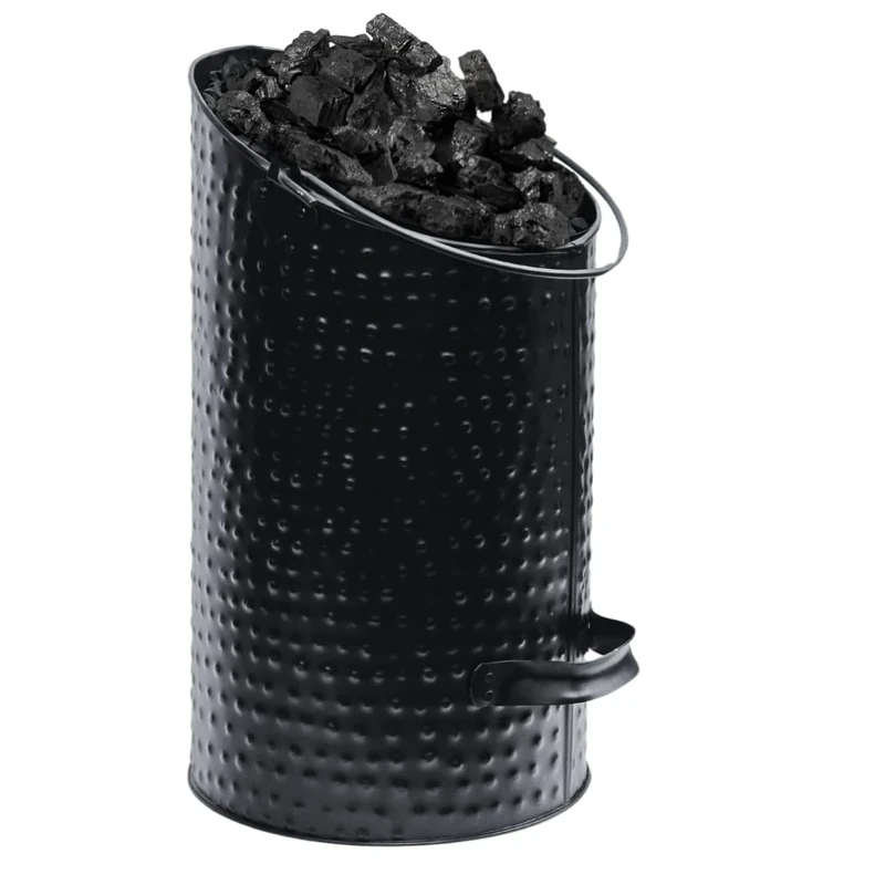 Heavy Duty Anthracite Coal Hod, Bucket Coal Scuttle Black for Fireplace Fire Side (Hammered Ellipse)
