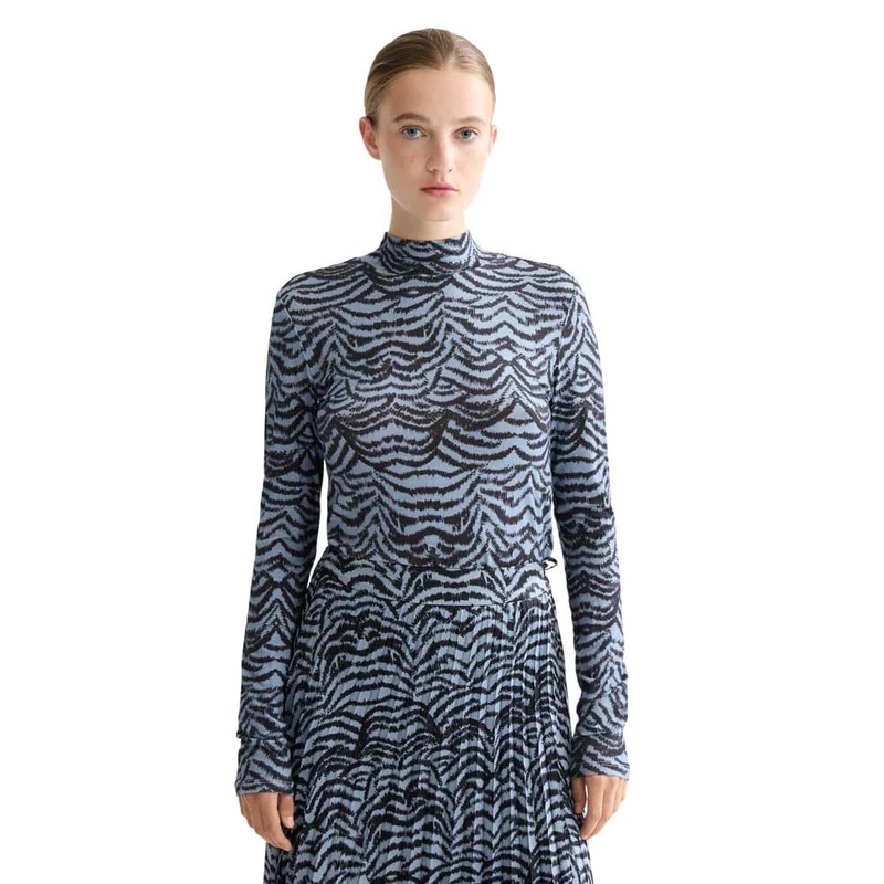 Scotch & Soda All Over Printed Mock Neck Long Sleeve T-Shirt