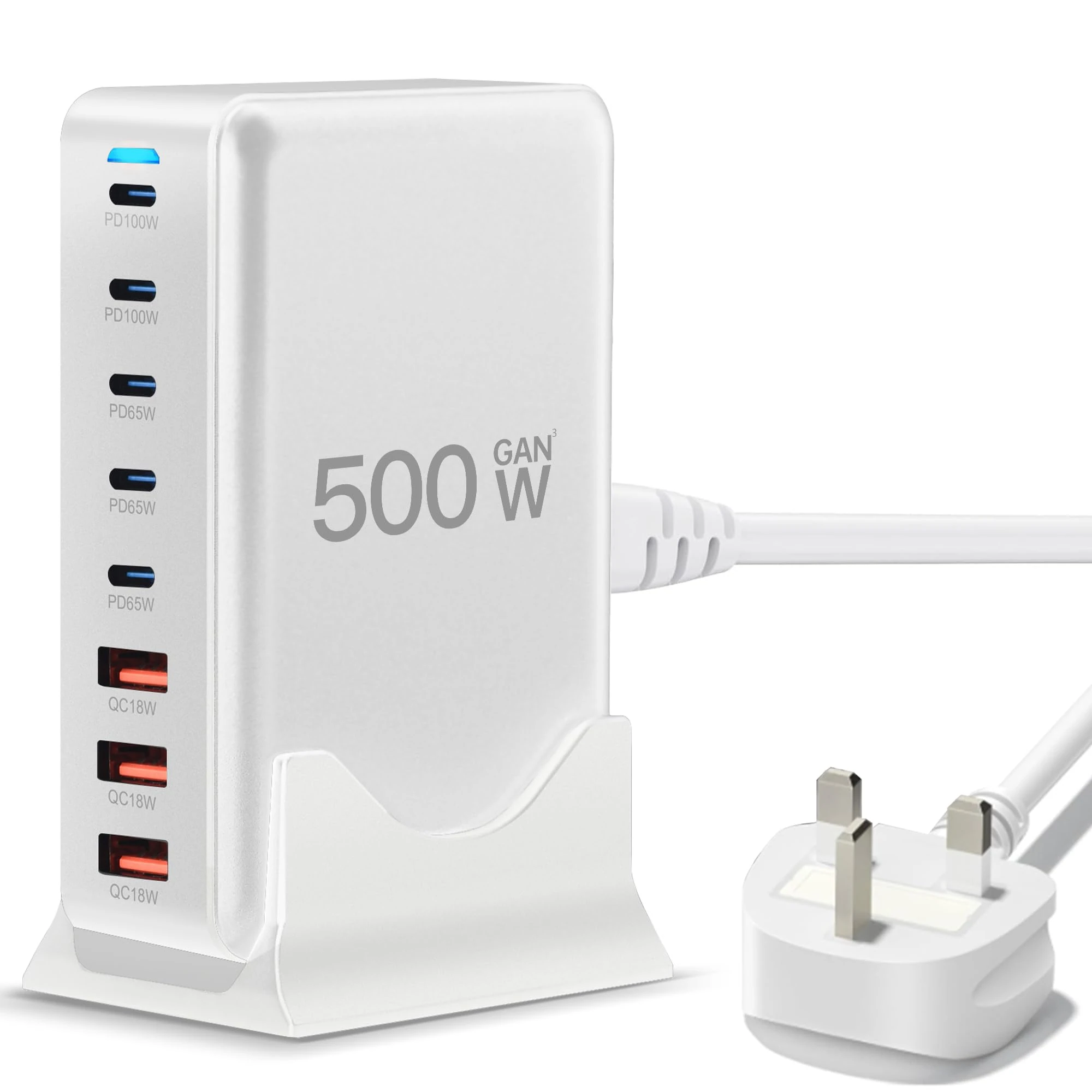 USB C Charger 500W 8 Port GaN3 USB C Charging Station Compatible with Laptop,ipad, iPhone 16/15/14/13/12/11 Pro Max Smart Fast Charger Pixel Note MacBook Pro/Air USB Charger