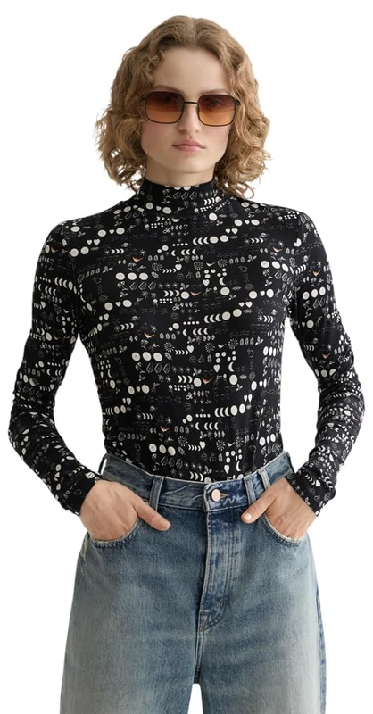 All Over Printed Mock Neck Long Sleeve T-Shirt