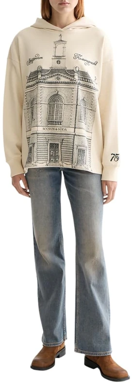 Scotch & Soda Womens 750 Years Artwork Hoodie Sweatshirt, Sandshell U296, XS UK