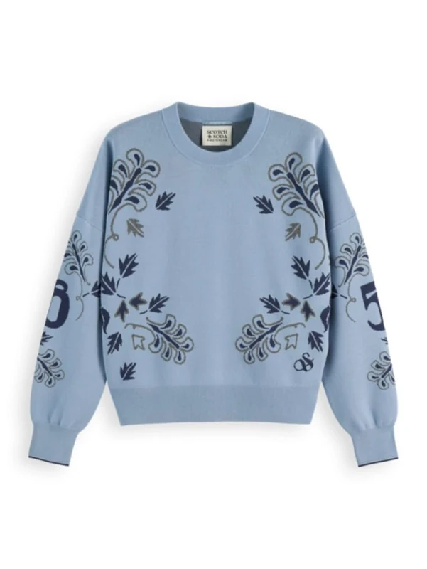 Scotch & Soda Relaxed Jacquard Pullover Faded Denim