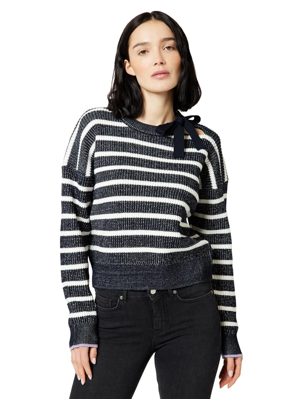 Scotch & Soda Womens Stripe Tie Neck Pullover Sweater, Sky Captain Stripe V461, S UK