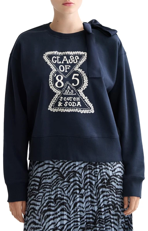 Scotch & Soda Womens Elevated Artwork Sweater Sweatshirt, Sky Captain V458, XS UK