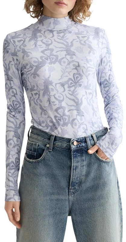 Scotch & Soda All Over Printed Mock Neck Long Sleeve T-Shirt