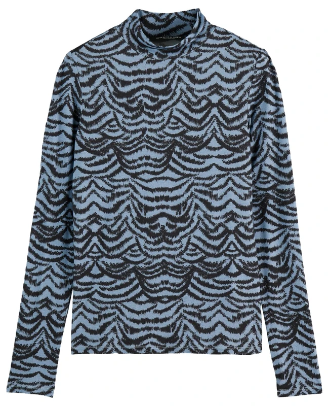 All Over Printed Mock Neck Long Sleeve T-Shirt