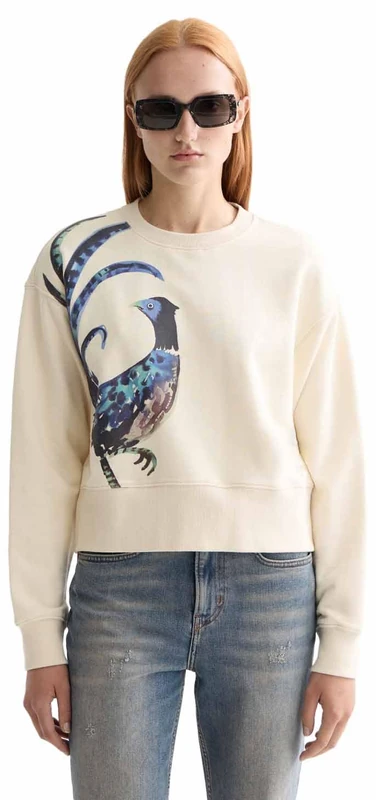 Scotch & Soda Womens Washed Artwork Loose Fit Sweater Sweatshirt, Eggnog U137, XL UK