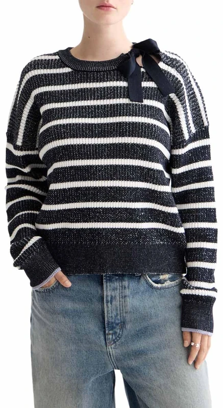 Scotch & Soda Womens Stripe Tie Neck Pullover Sweater, Sky Captain Stripe V461, XL UK