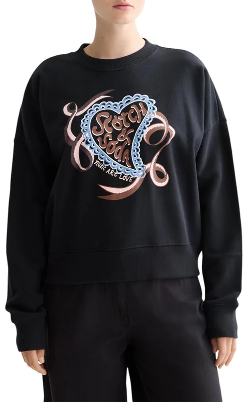 Scotch & Soda Womens Chest Artwork Fitted Sweatshirt, Meteorite U014, M UK