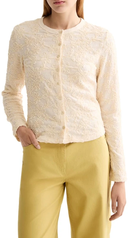 Scotch & Soda Womens Structured Button Up Long Sleeve T-Shirt, Eggnog U137, S UK