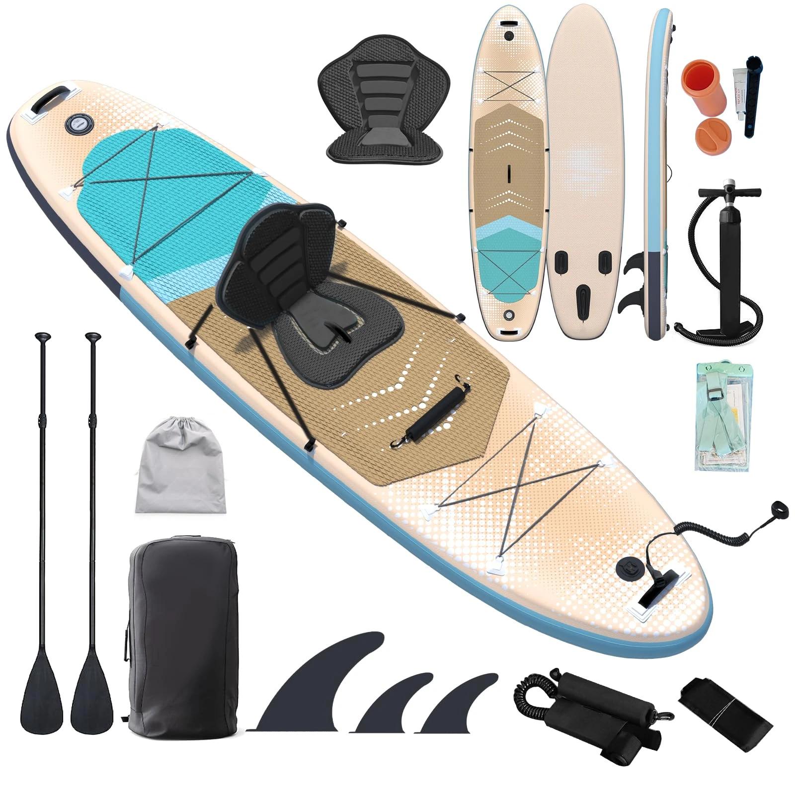 10.5ft Inflatable Paddle Board with Seat, Stand Up Paddle Board Inflatable, Recreational Paddling on Calm Lake, Blue